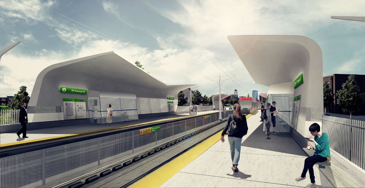 A rendering of a Green Line station.
