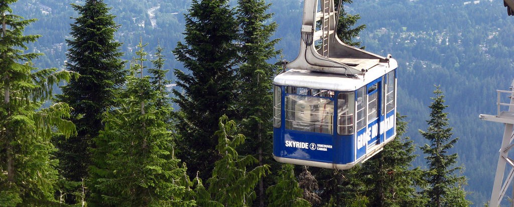 A gondola glides up Grouse Mountain.