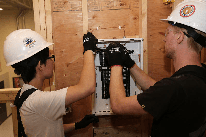 Electrical trades students in B.C. practice their skills.